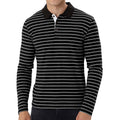 New Men Striped Casual Breathable Long Sleeve Polo Shirt